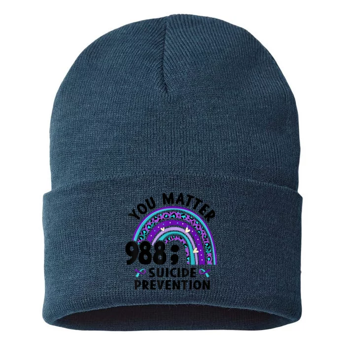 Rainbow You Matter 988 Suicide Prevention Awareness Ribbon Sustainable Knit Beanie