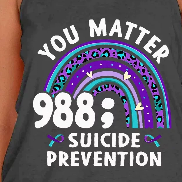 Rainbow You Matter 988 Suicide Prevention Awareness Ribbon Women's Knotted Racerback Tank