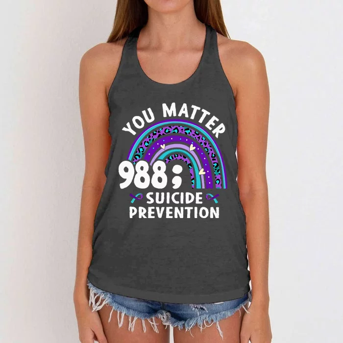 Rainbow You Matter 988 Suicide Prevention Awareness Ribbon Women's Knotted Racerback Tank