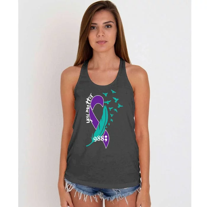 Rainbow You Matter 988 Suicide Prevention Awareness Ribbon Women's Knotted Racerback Tank