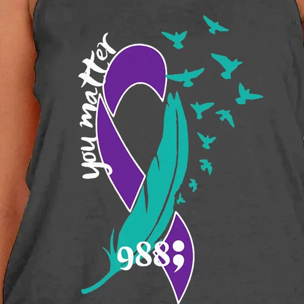 Rainbow You Matter 988 Suicide Prevention Awareness Ribbon Women's Knotted Racerback Tank