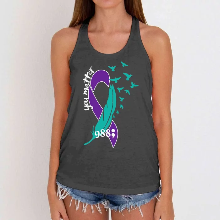 Rainbow You Matter 988 Suicide Prevention Awareness Ribbon Women's Knotted Racerback Tank