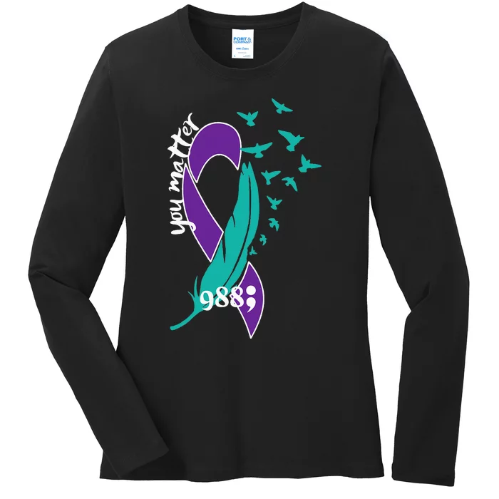 Rainbow You Matter 988 Suicide Prevention Awareness Ribbon Ladies Long Sleeve Shirt