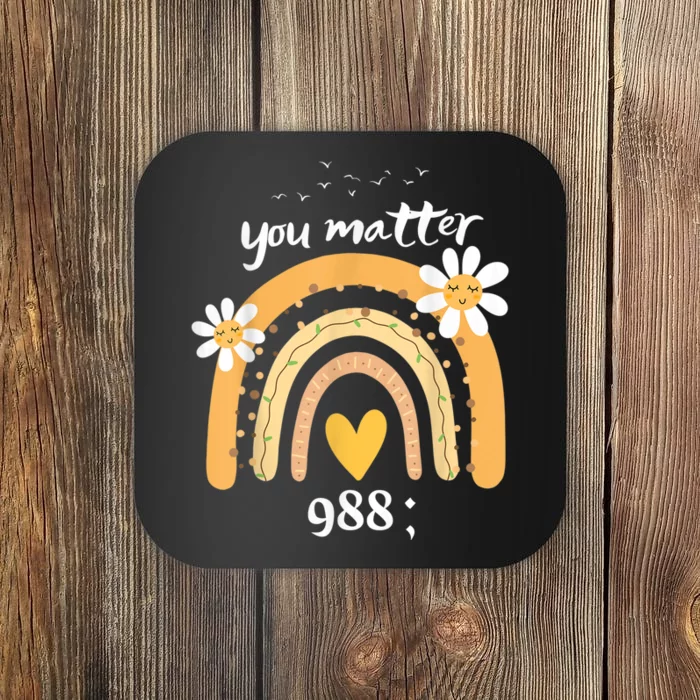 Rainbow You Matter 988 Suicide Prevention Awareness Ribbon Coaster