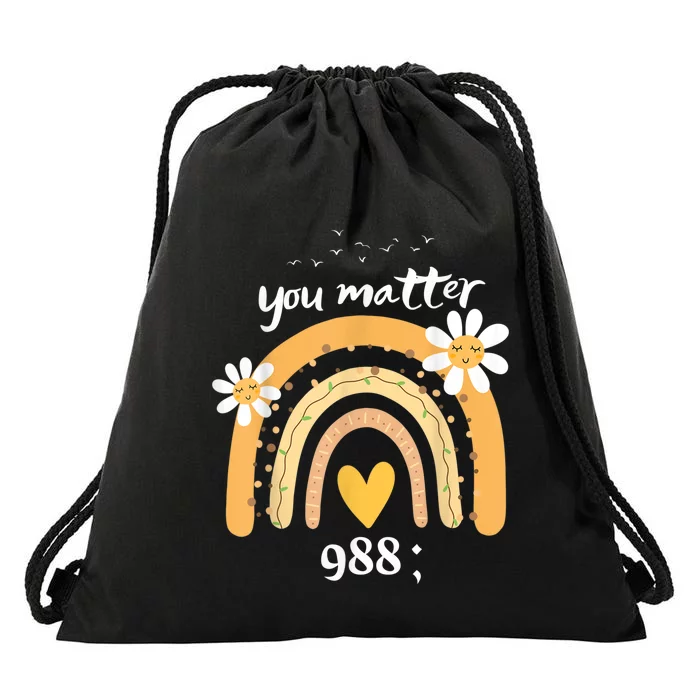 Rainbow You Matter 988 Suicide Prevention Awareness Ribbon Drawstring Bag