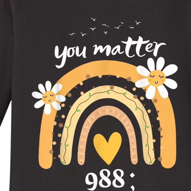 Rainbow You Matter 988 Suicide Prevention Awareness Ribbon Baby Long Sleeve Bodysuit