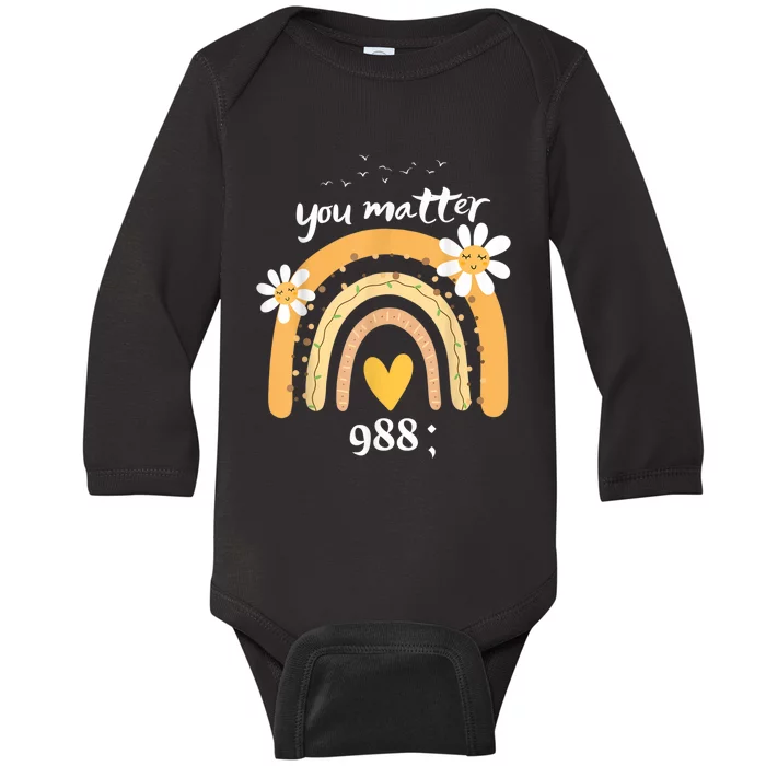 Rainbow You Matter 988 Suicide Prevention Awareness Ribbon Baby Long Sleeve Bodysuit