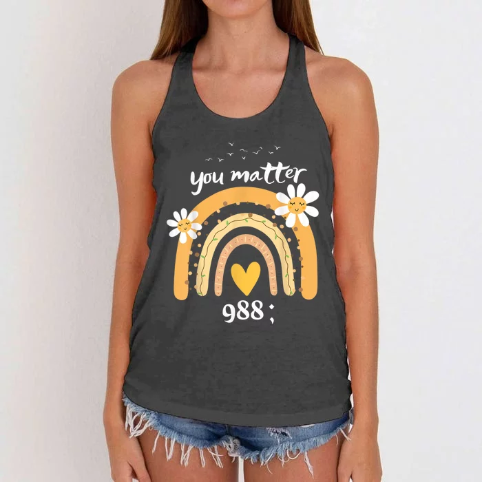 Rainbow You Matter 988 Suicide Prevention Awareness Ribbon Women's Knotted Racerback Tank