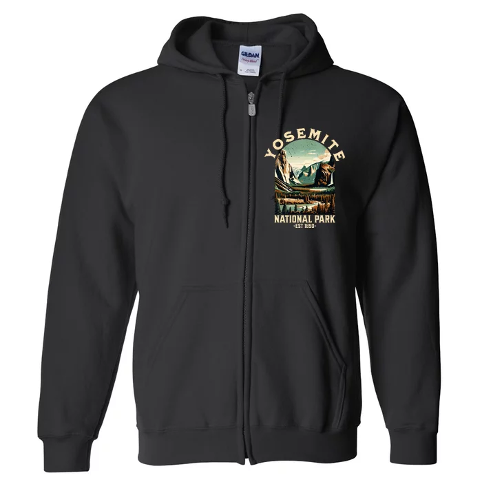 Retro Yosemite National Park Usa Vintage Hiking Full Zip Hoodie