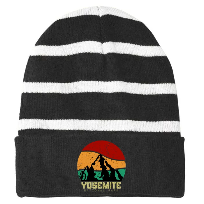 Retro Yosemite National Park Striped Beanie with Solid Band