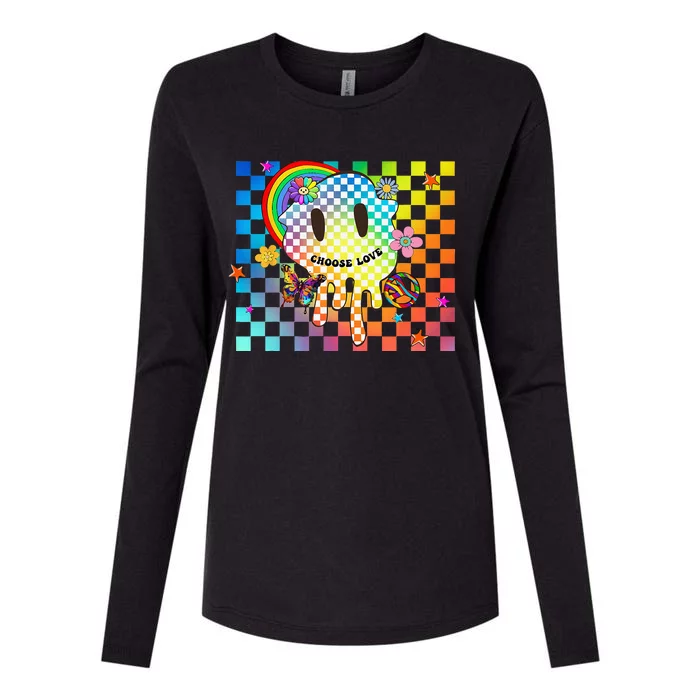 Retro Y2K Pride Rainbow Checkered Kidcore Aesthetic Peace Womens Cotton Relaxed Long Sleeve T-Shirt