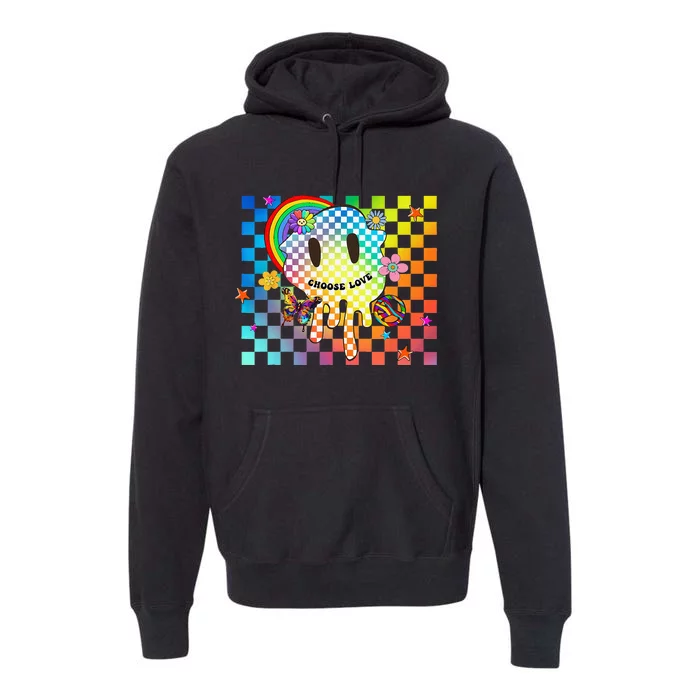 Retro Y2K Pride Rainbow Checkered Kidcore Aesthetic Peace Premium Hoodie