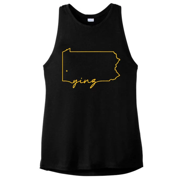 Retro Yinz Pittsburgh PA Home State Outline Ladies Tri-Blend Wicking Tank