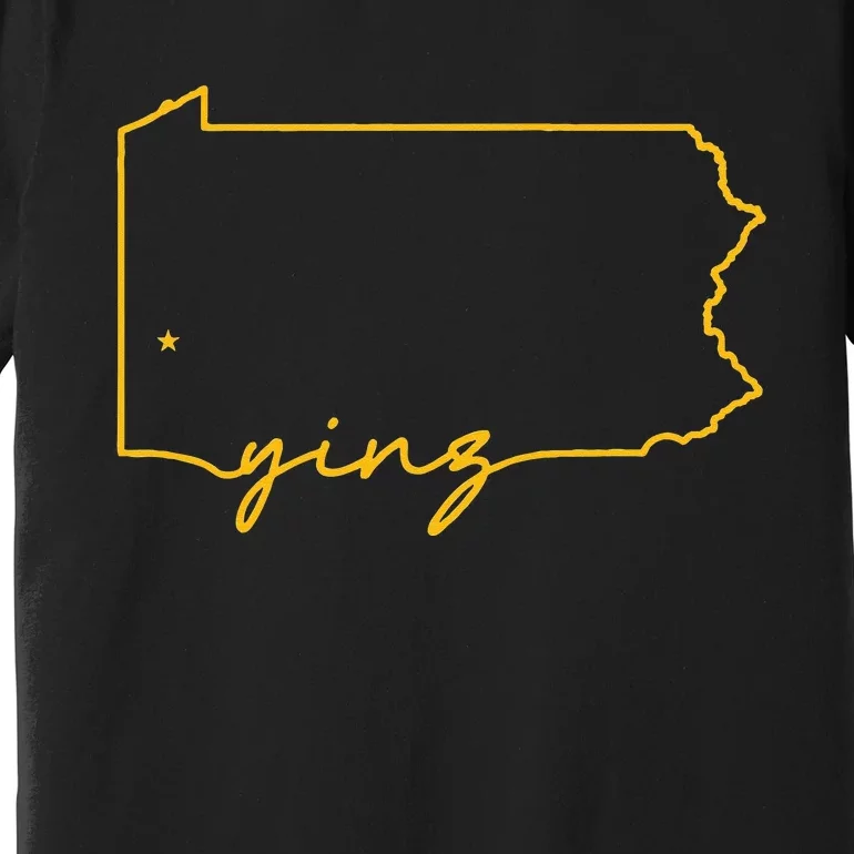 Retro Yinz Pittsburgh PA Home State Outline Premium T-Shirt