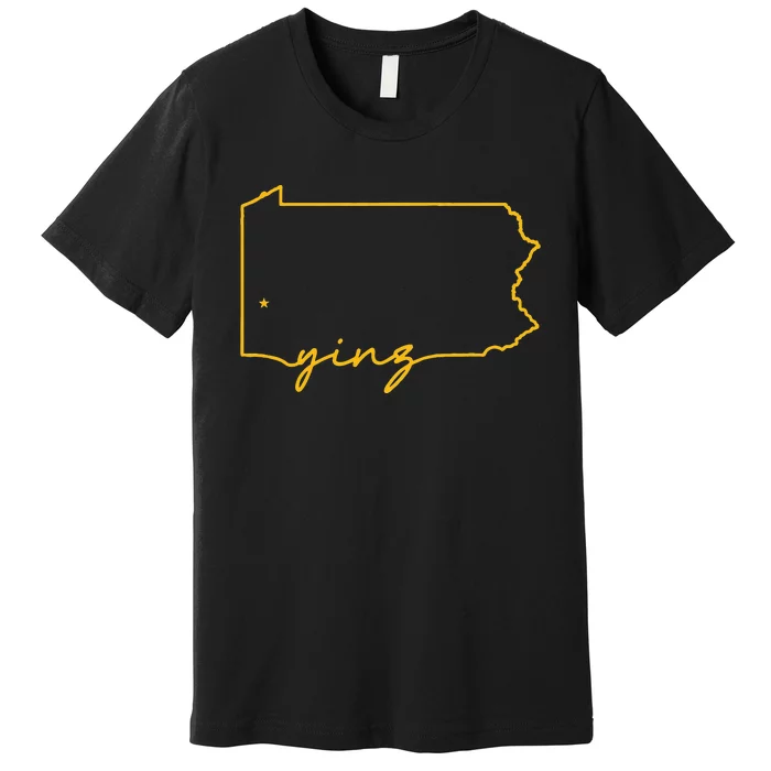 Retro Yinz Pittsburgh PA Home State Outline Premium T-Shirt