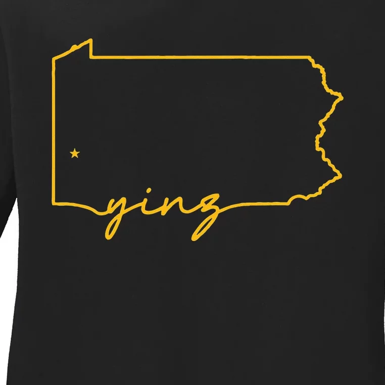 Retro Yinz Pittsburgh PA Home State Outline Ladies Long Sleeve Shirt