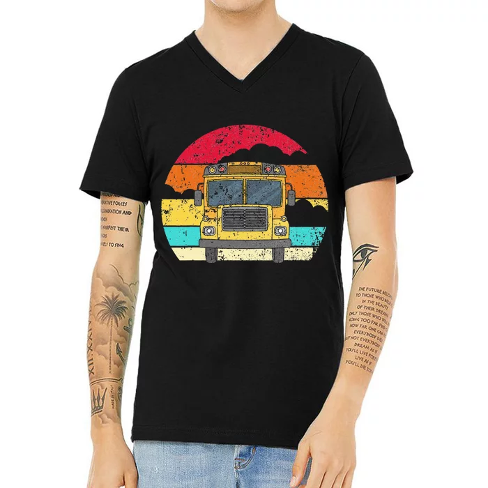 Retro Yellow School Bus For School Bus Driver And Busman V-Neck T-Shirt