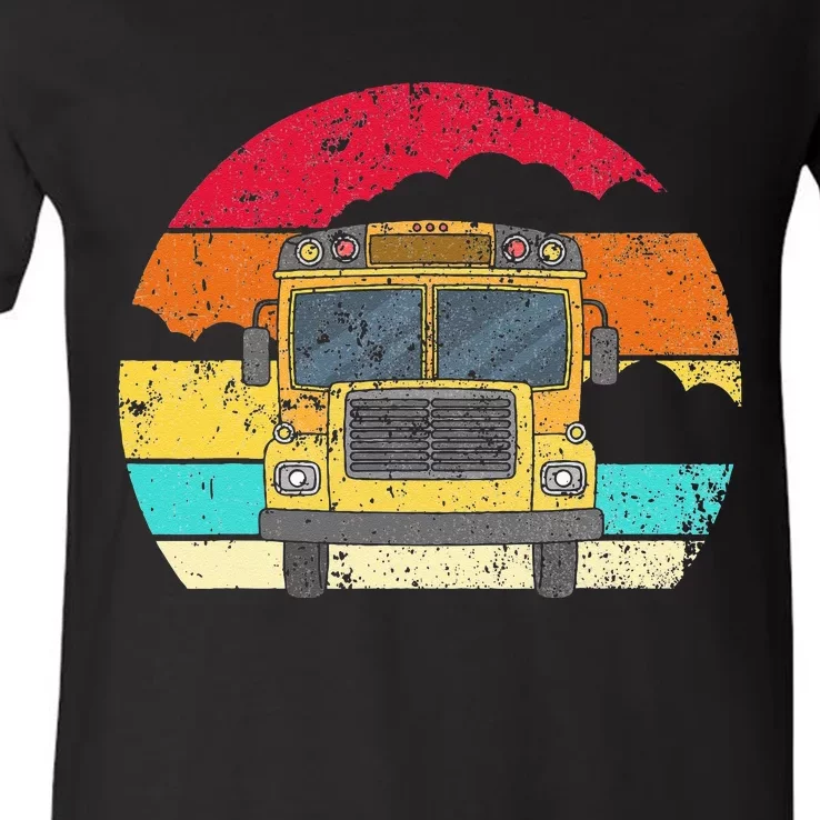 Retro Yellow School Bus For School Bus Driver And Busman V-Neck T-Shirt