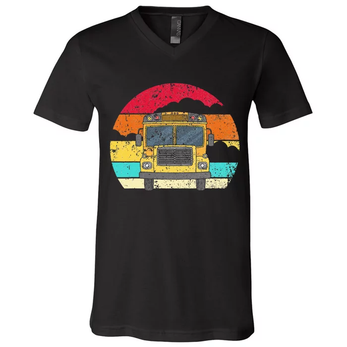 Retro Yellow School Bus For School Bus Driver And Busman V-Neck T-Shirt