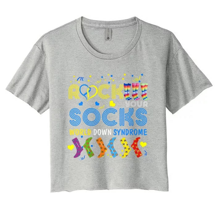 Rock Your Socks Cute 3gift21 Trisomy 21 World Down Syndrome Day Cool Gift Women's Crop Top Tee