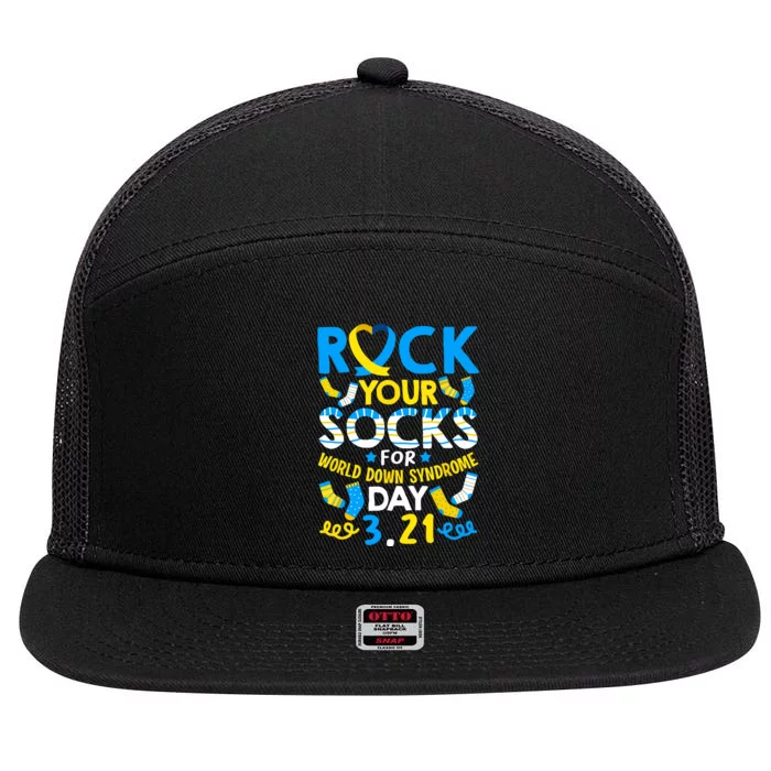 Rock Your Socks Down Syndrome Day Awareness 7 Panel Mesh Trucker Snapback Hat