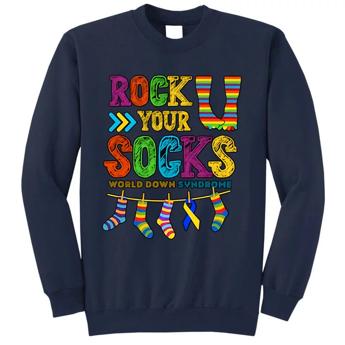 Rock Your Socks World Down Syndrome Day Blue And Yellow Ribbon Tall Sweatshirt