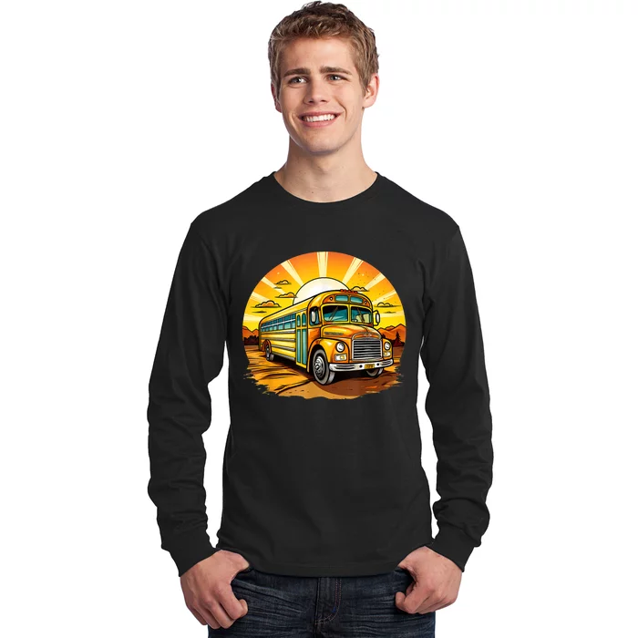 Retro Yellow School Bus Cool Professional Driver Student Long Sleeve Shirt