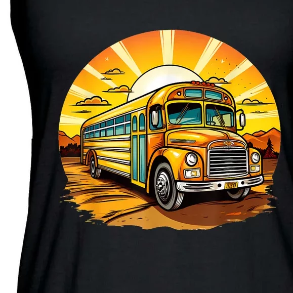 Retro Yellow School Bus Cool Professional Driver Student Ladies Essential Flowy Tank