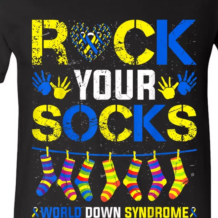 Rock Your Socks World Down Syndrome V-Neck T-Shirt