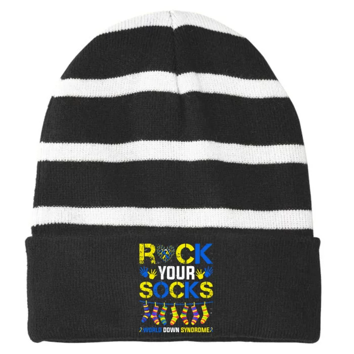 Rock Your Socks Down Syndrome Socks Women Striped Beanie with Solid Band