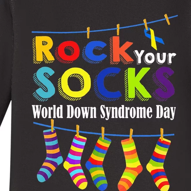 Rock Your Socks Cute 3 21 Trisomy 21 World Down Syndrome Day Baby Long Sleeve Bodysuit