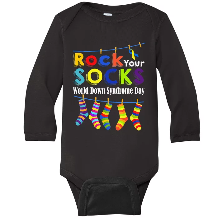 Rock Your Socks Cute 3 21 Trisomy 21 World Down Syndrome Day Baby Long Sleeve Bodysuit