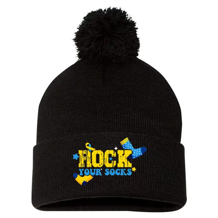 Rock Your Socks World Down Syndrome Awareness Day Pom Pom 12in Knit Beanie