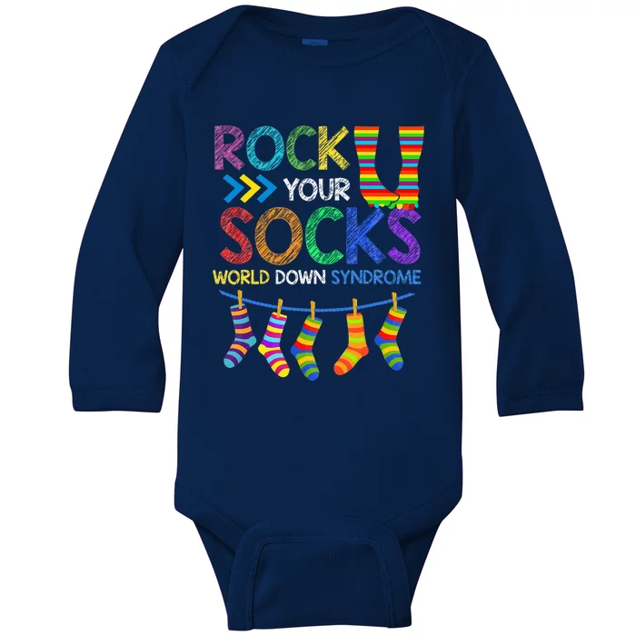 Rock Your Socks Down Syndrome Awareness Teachers Baby Long Sleeve Bodysuit