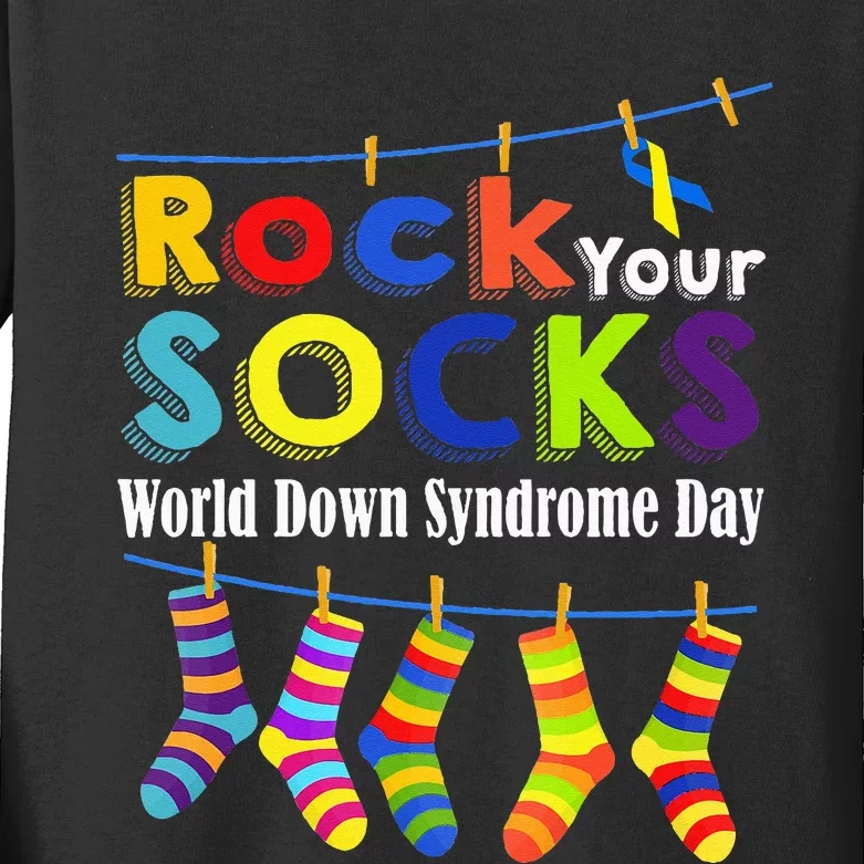 Rock Your Socks Cute 321 Trisomy 21 World Down Syndrome Day Kids Long Sleeve Shirt