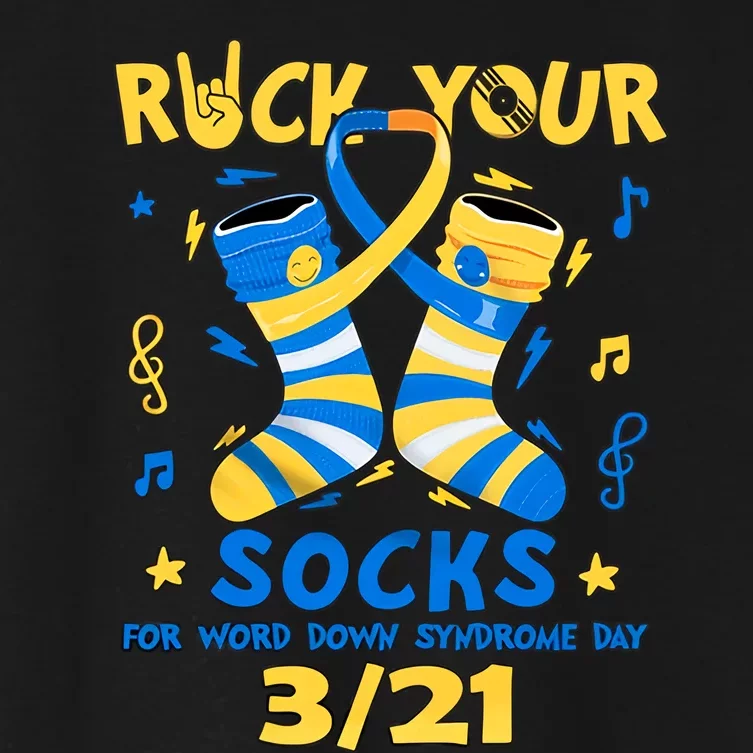 Rock Your Socks For World Down Syndrome Day March 21 Blue And Yellow Trisomy 21 Women's Crop Top Tee