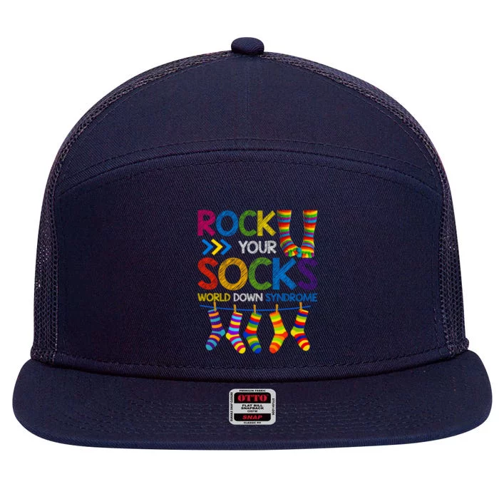 Rock Your Socks World Down Syndrome Awareness 7 Panel Mesh Trucker Snapback Hat