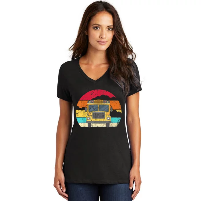 Retro Yellow School Bus For School Bus Driver And Busman Women's V-Neck T-Shirt