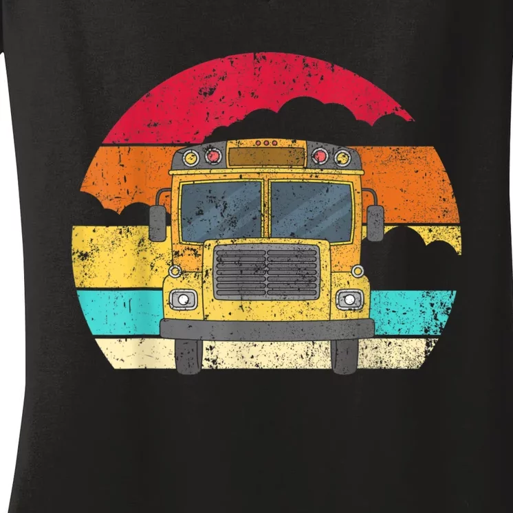 Retro Yellow School Bus For School Bus Driver And Busman Women's V-Neck T-Shirt