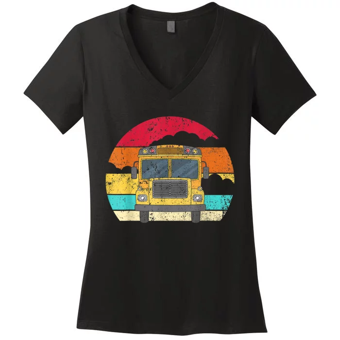 Retro Yellow School Bus For School Bus Driver And Busman Women's V-Neck T-Shirt