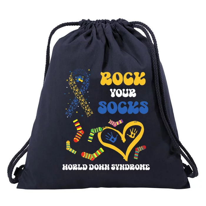 Rock Your Socks T21 Man Down Syndrome Awareness Drawstring Bag