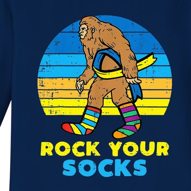 Rock Your Socks Awareness Sasquatch Down Syndrome Baby Long Sleeve Bodysuit