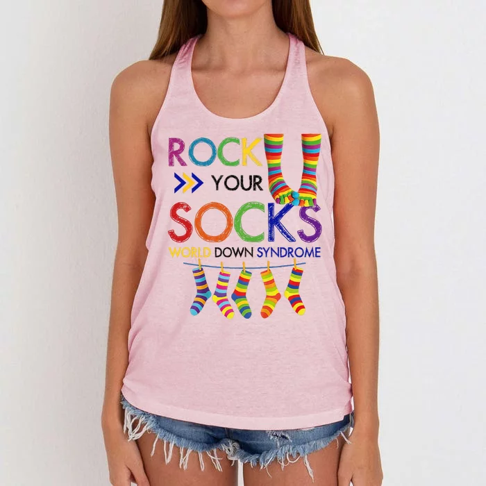 Rock Your Socks World Down Syndrome Awareness Women's Knotted Racerback Tank