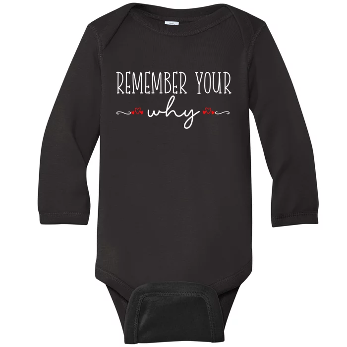 Remember Your Why Funny Sarcastic Inspirational Quote Baby Long Sleeve Bodysuit