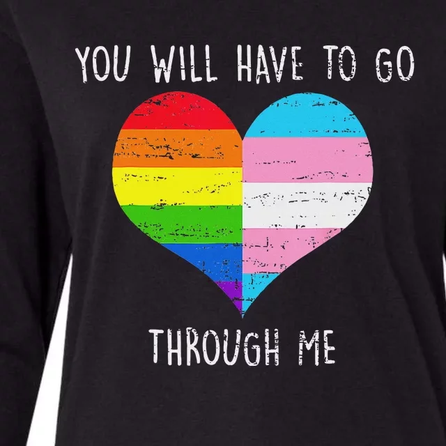 Retro You Will Have To Go Through Me Lgbtq Womens Cotton Relaxed Long Sleeve T-Shirt