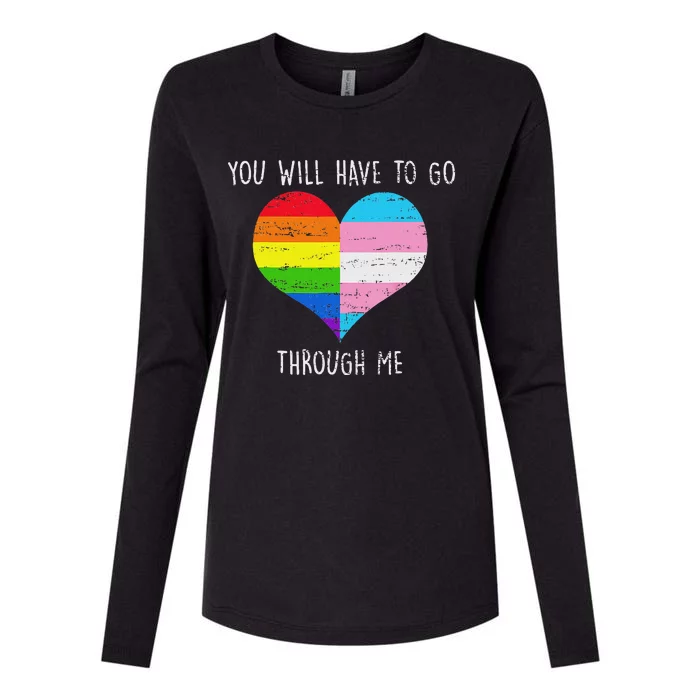 Retro You Will Have To Go Through Me Lgbtq Womens Cotton Relaxed Long Sleeve T-Shirt