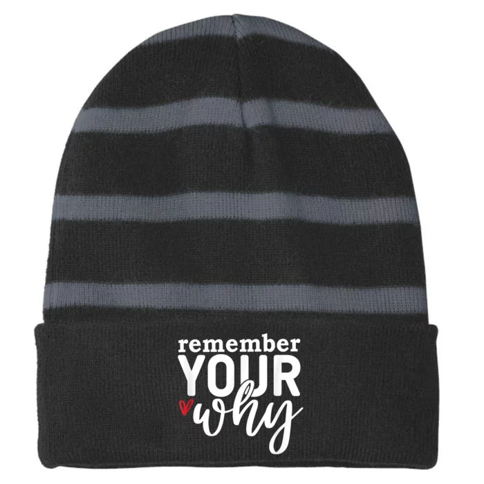 Remember Your Why Inspirational Striped Beanie with Solid Band