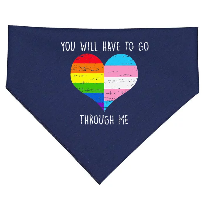 Retro You Will Have To Go Through Me Lgbtq Transg USA-Made Doggie Bandana