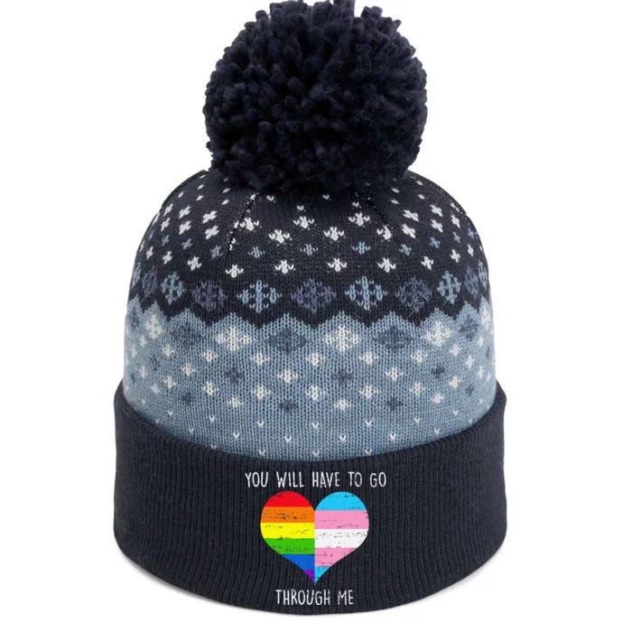 Retro You Will Have To Go Through Me Lgbtq Transg The Baniff Cuffed Pom Beanie