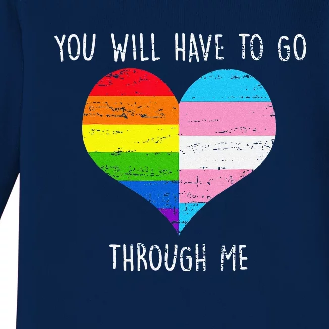 Retro You Will Have To Go Through Me Lgbtq Transg Baby Long Sleeve Bodysuit